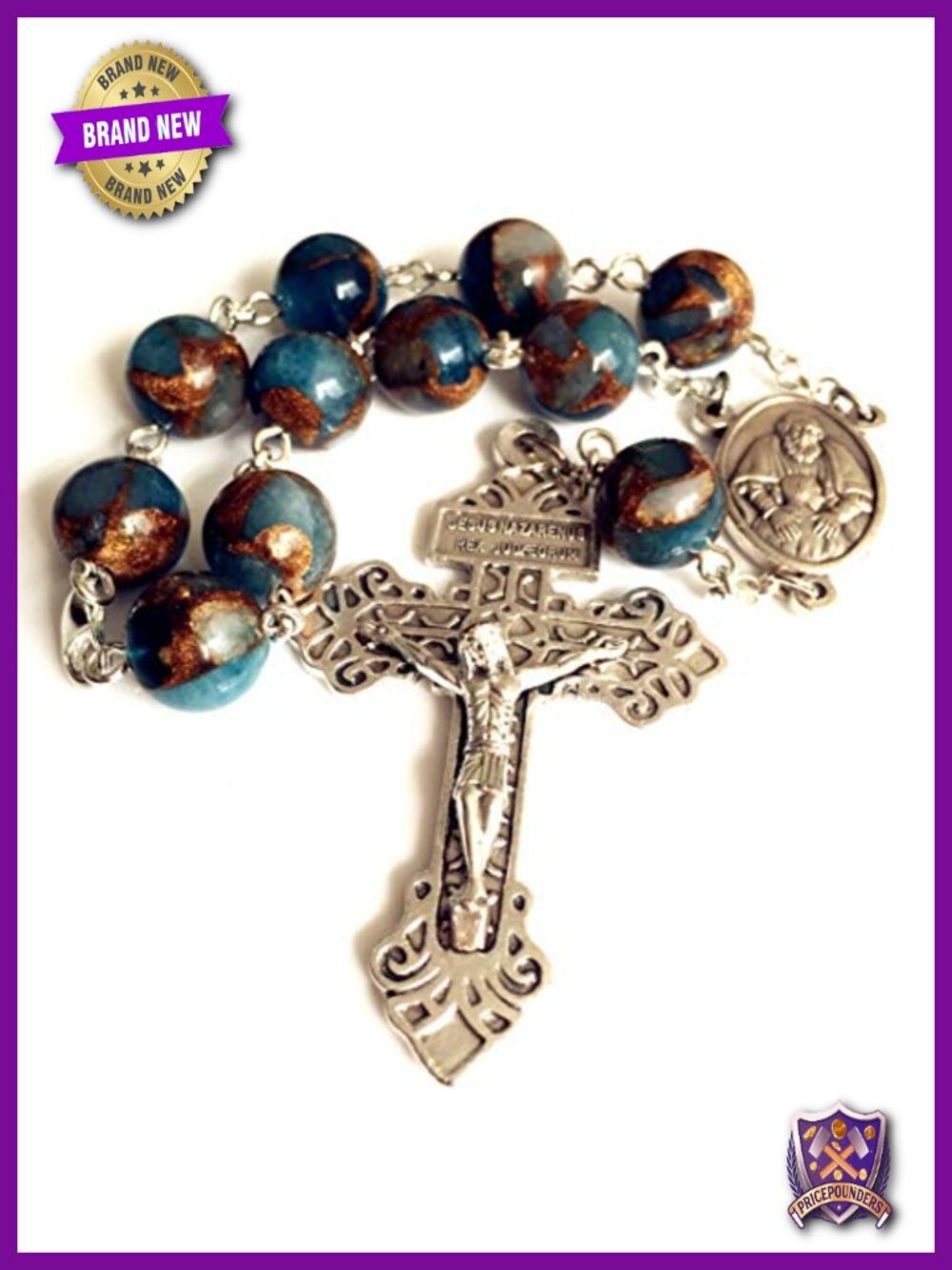 Handmade Stone Bead Catholic Rosary Bracelet with Pardon Cross